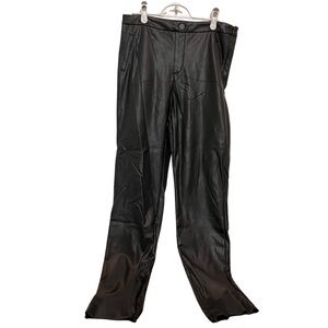 Shinestar Black Faux Leather Pants with Zipper Hem, Size L